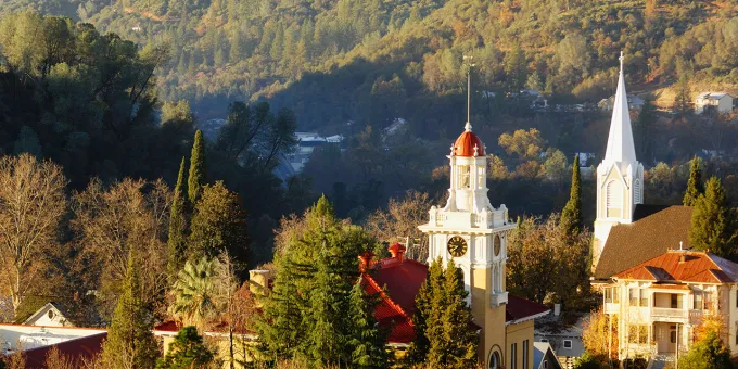 Aerial view of Courthouse Square in Sonora, California